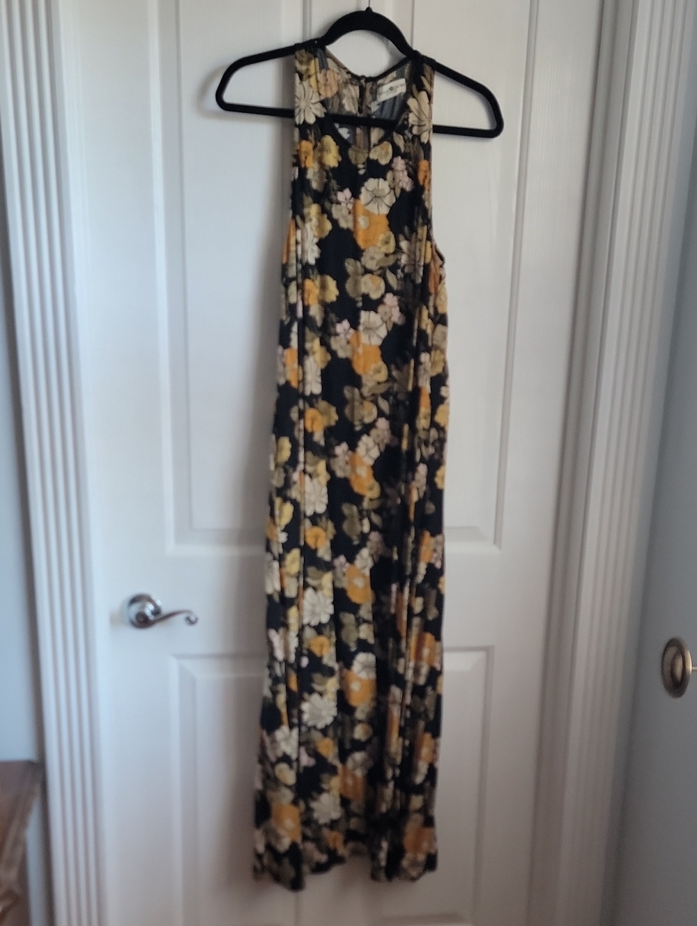 Natural Life Sleeveless Floral Maxi Dress in Black and Yellow Xs X Small